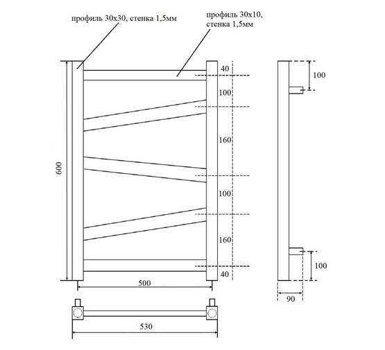 Полотенцесушитель водяной Point Феникс 500x600 П5 хром