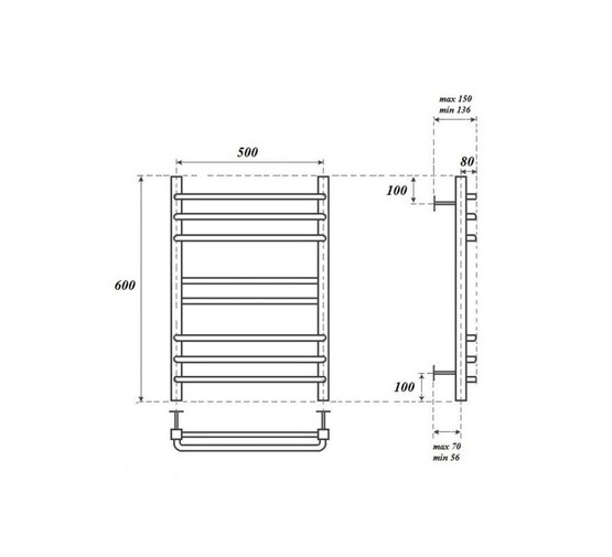 Полотенцесушитель водяной Point Омега 500x600 П8 хром