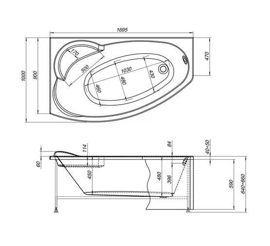 Акриловая ванна Aquanet Sofia 170x90 L