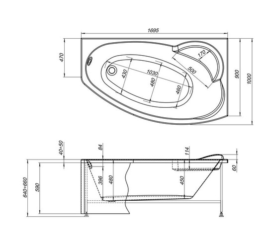 Акриловая ванна Aquanet Sofia 170x90 R