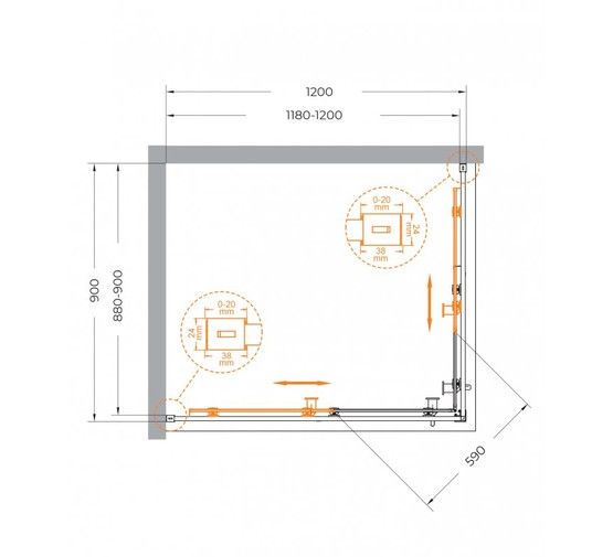 Душевой угол Cezares Relax-304-AH-2 1200x900 золото брашированное прозрачное стекло