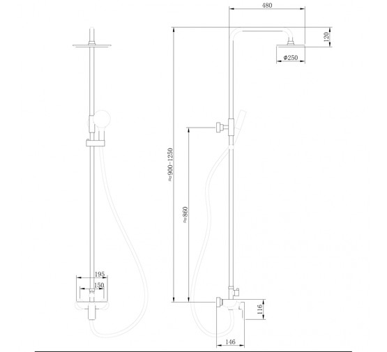 Душевая система ABBER Weiss Insel AF8020B черный матовый