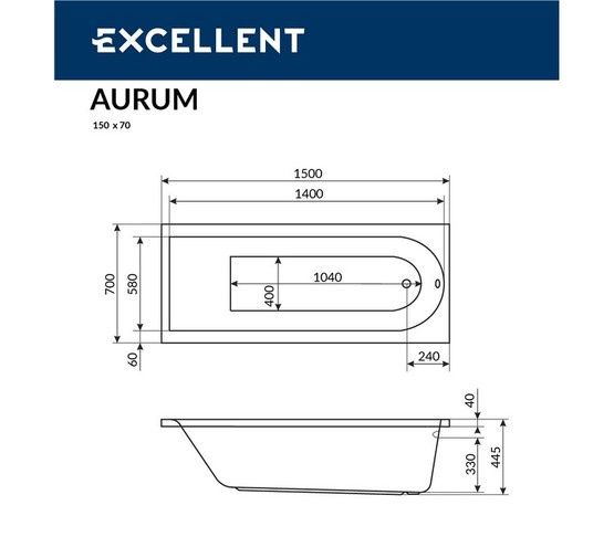 Акриловая ванна Excellent  Aurum 150x70