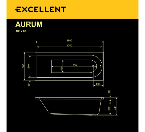 Акриловая ванна Excellent  Aurum 180x80