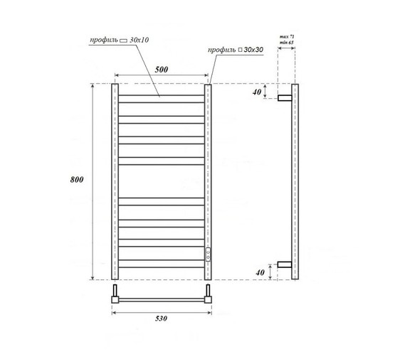 Полотенцесушитель электрический Point Меркурий  П8 500x800, диммер справа, графит премиум