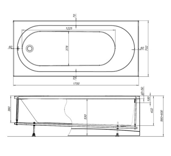 Акриловая ванна Aquanet Lotos 170x70