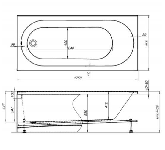 Акриловая ванна Aquanet Lotos 175x80