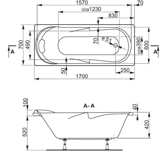 Акриловая ванна Vagnerplast Minerva 170x70