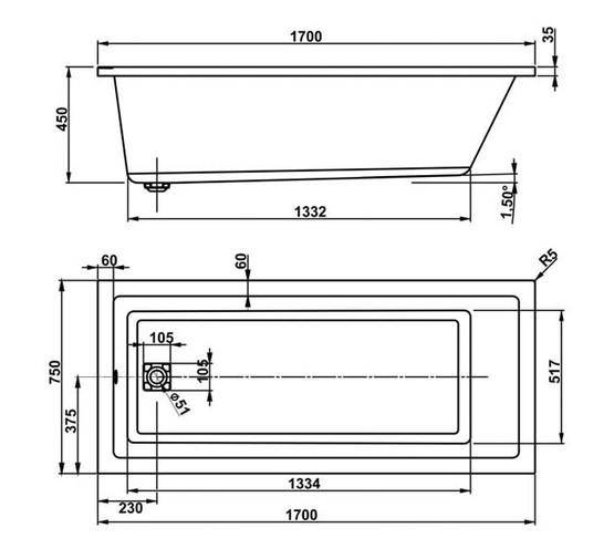 Акриловая ванна Vagnerplast Cavallo 170x75