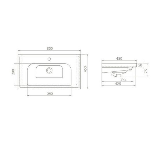 Раковина CeraStyle Frame 80 см белый