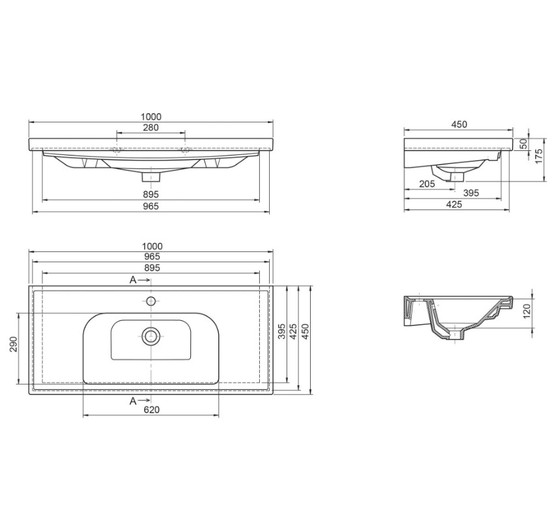 Раковина CeraStyle Frame 100 см белый