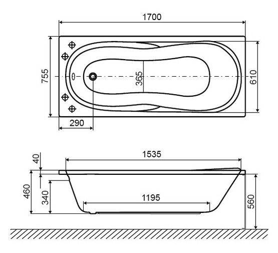 Акриловая ванна Excellent  Sekwana 170x75