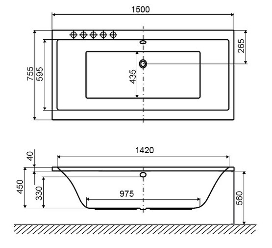 Акриловая ванна Excellent Pryzmat 150x75