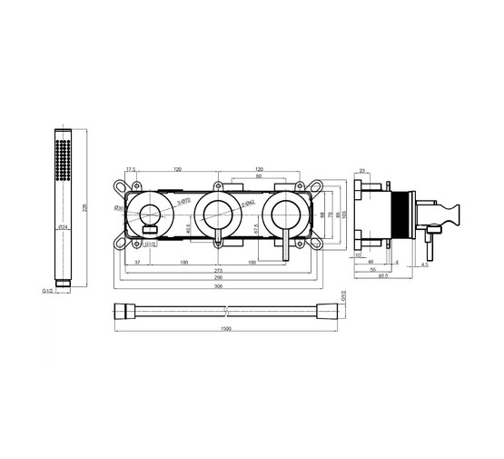 Душевая система Aquame AQM8408GM встраиваемая оружейная сталь
