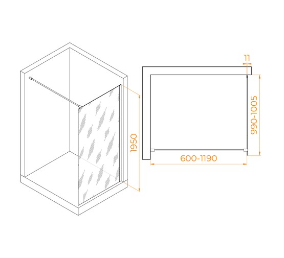 Душевая перегородка RGW WA-002W 1000x1950 белый, прозрачное стекло