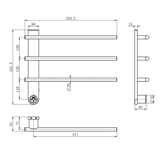 Полотенцесушитель электрический Aquame 520*384 черный матовый