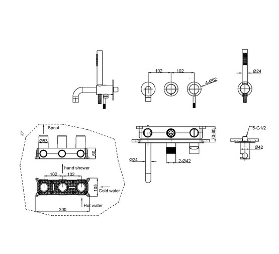 Смеситель для ванны Boheme Uno встраиваемый хром