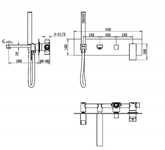 Смеситель для ванны Boheme Qubic встраиваемый медь брашированная