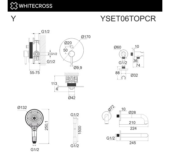 Смеситель для ванны Whitecross Y2 встраиваемый золото