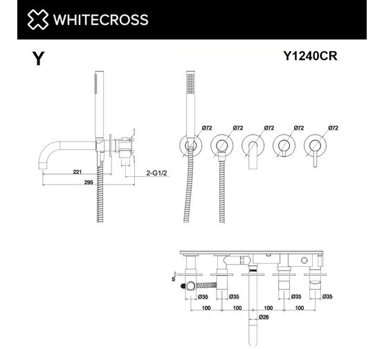 Смеситель для ванны Whitecross Y1240 встраиваемый хром