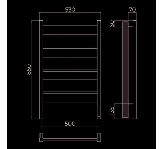 Полотенцесушитель электрический Terminus Ватикан 500х850 П8 золото 