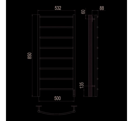 Полотенцесушитель электрический Terminus Классик 500х850 П8 сатин