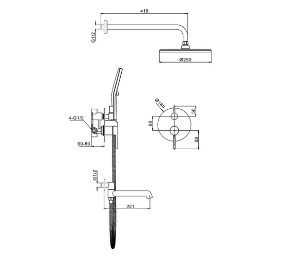 Душевая система Raglo R20.27  встраиваемая золото сатин