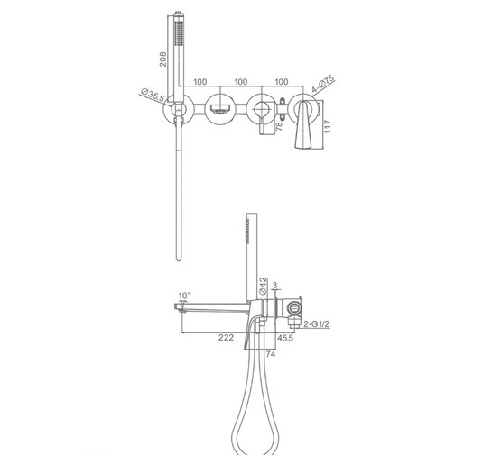 Смеситель для ванны Raglo R07.32 встраиваемый золото сатин