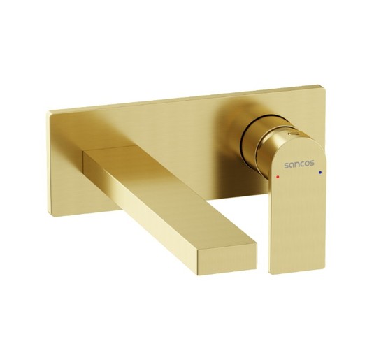 Смеситель для раковины Sancos Studio встраиваемый золото брашированное