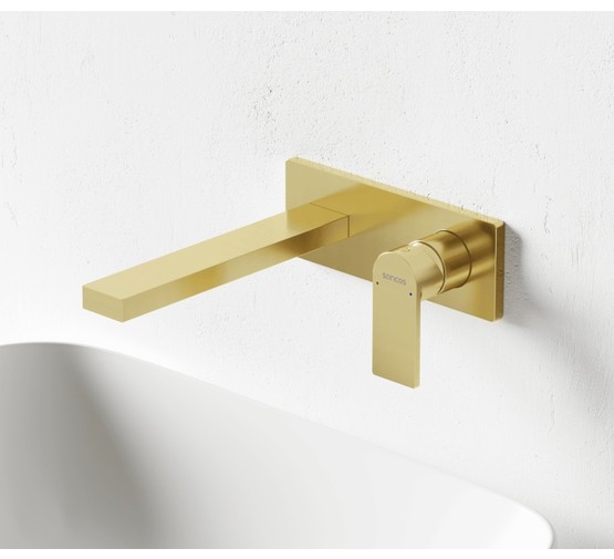 Смеситель для раковины Sancos Studio встраиваемый золото брашированное