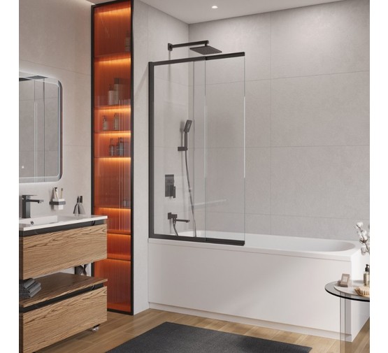 Шторка для ванны Cezares SLIDER-FIX 900x1500 черный, прозр.стекло 