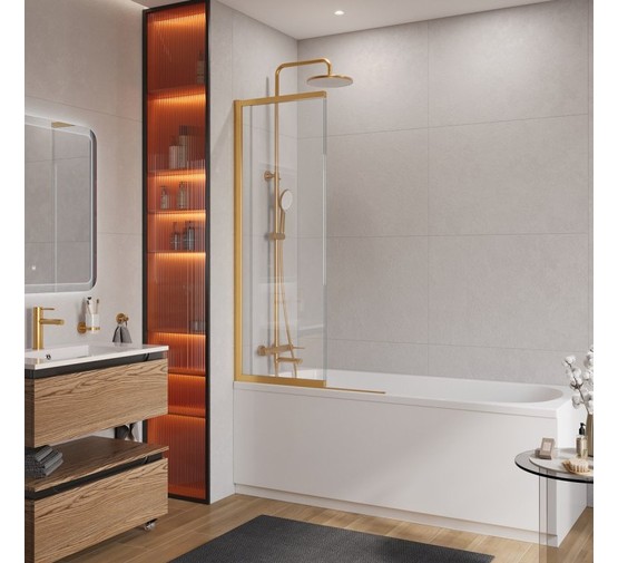 Шторка для ванны Cezares SLIDER-FIX 900x1500 золото брашированное, прозр.стекло 