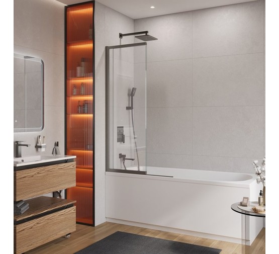 Шторка для ванны Cezares SLIDER-FIX 900x1500 оружейная сталь, прозр.стекло 