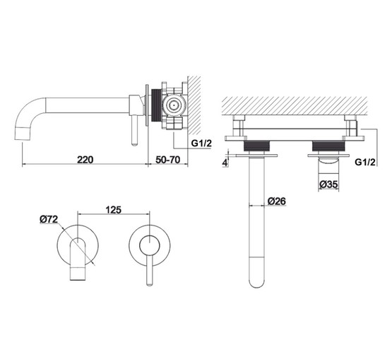 Смеситель для раковины Whitecross Y1215GM встраиваемый оружейная сталь