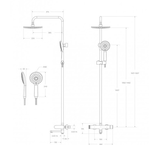 Душевая система Cezares Stylus со смесителем черный матовый