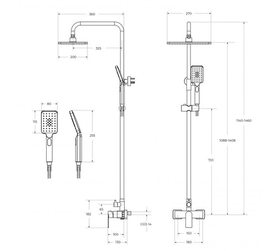 Душевая система Cezares Slider со смесителем сатин