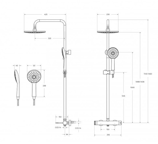 Душевая система Cezares Relax со смесителем оружейная сталь