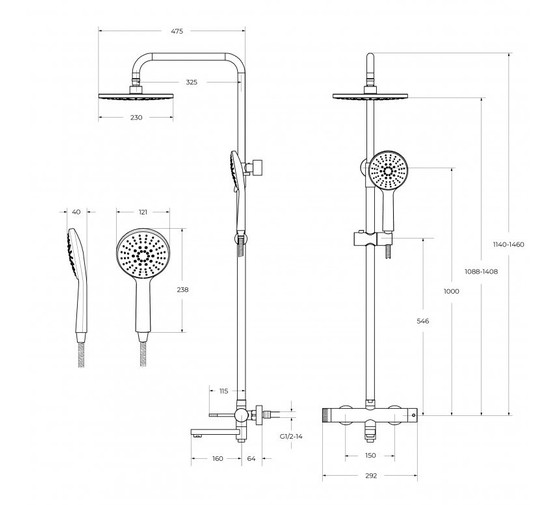 Душевая система Cezares Relax со смесителем золото брашированное