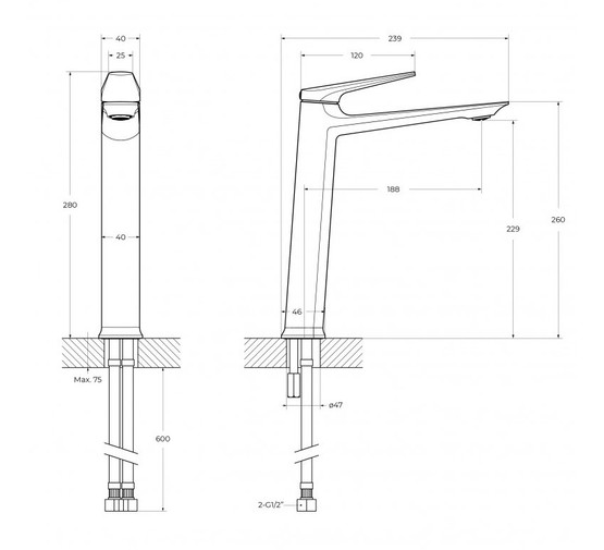 Смеситель для раковины Cezares Liner высокий оружейная сталь