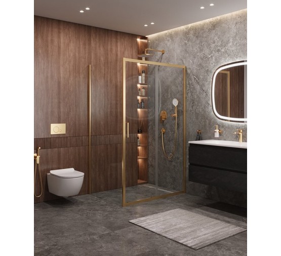 Душевой угол Cezares Molveno-AH-11 1200x900 золото брашированное прозрачное стекло