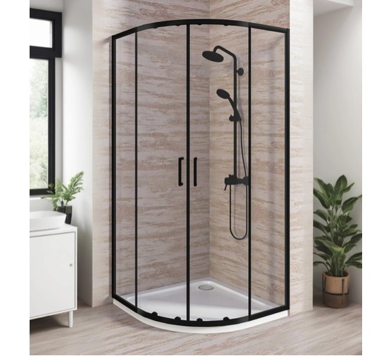 Душевой угол GOOD DOOR Lite R-100-C-B 1000х1000 черный,прозр. стекло 