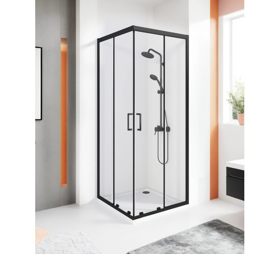 Душевой угол GOOD DOOR Cube CR-100-C-B 1000х1000 черный,прозр. стекло 