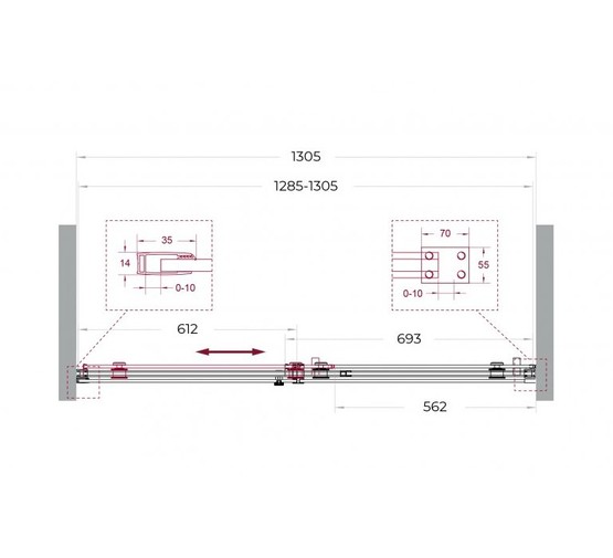 Душевая дверь BelBagno SOFT CLOSE-2 130 см оружейная сталь, прозр.стекло 
