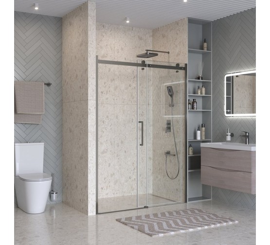 Душевая дверь BelBagno Marino 2 110 см оружейная сталь, прозр.стекло 