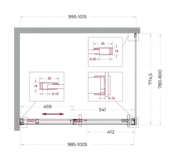Душевой угол BelBagno Soft Close-1 1000x800 оружейная сталь, прозр.стекло 
