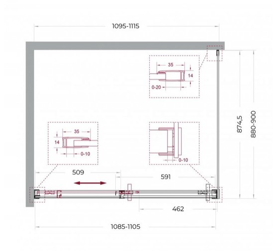 Душевой угол BelBagno Soft Close-1 1100x900 оружейная сталь, прозр.стекло 
