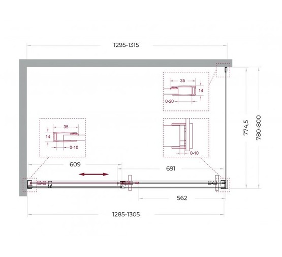 Душевой угол BelBagno Soft Close-1 1300x800 оружейная сталь, прозр.стекло 