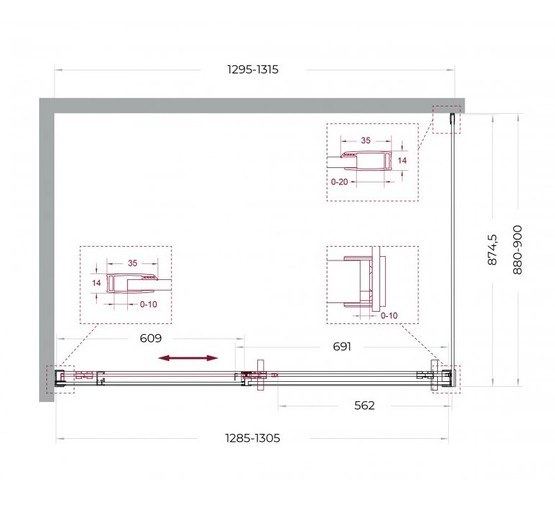 Душевой угол BelBagno Soft Close-1 1300x900 оружейная сталь, прозр.стекло 