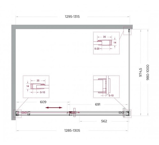 Душевой угол BelBagno Soft Close-1 1300x1000 оружейная сталь, прозр.стекло 