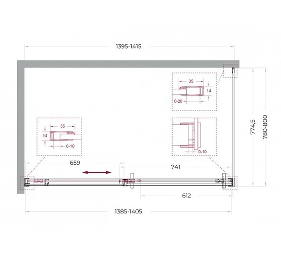 Душевой угол BelBagno Soft Close-1 1400x800 оружейная сталь, прозр.стекло 